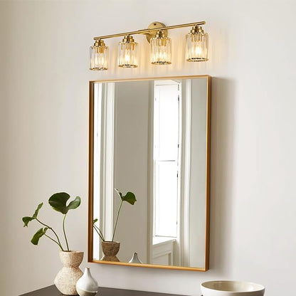 4-Light Gold Bathroom Light Fixtures, 29.1" Bathroom Vanity Light with Clear Crystal Shades, E26 Base Modern Wall Lighting Sconces, Vanity Lights for Bathroom Powder Room