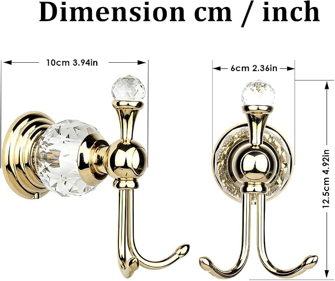 Gold Crystal Towel Hooks for Bathroom Wall Mounted Hand Towel Holder Kitchen Robe Hook Bedroom Towel Hanger,Drilling Installation