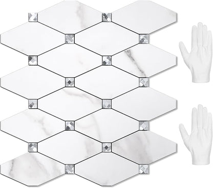 STICKGOO 10 Sheets Peel and Stick Backsplash, Calacatta | Aluminum Composite Wall Tiles, PVC Mixed Glass, Self Adhsive Tiles for Kitchen, Bathroom, Fireplace, RV
