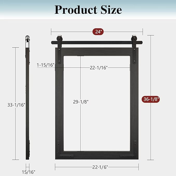 Farmhouse Bathroom Mirror, 24x36 Inch Black Vanity Mirror for Wall, Wood Framed Rustic Mirror Rectangular Wall Decor Mirrors for Entryway Living Room Bedroom