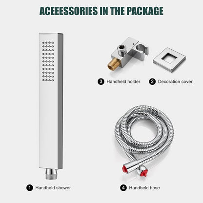 Heyalan Hand-held Shower Head Set-SUS304 Handheld Shower,Polished Chrome | SUS304 stainless steel wand, straight-style design, single rain spray, 59-inch long hose and standard 1/2-inch connection
