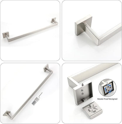 Bathroom Towel Bar Set, 23.6 Inch Wall Mounted Rack, 304 Stainless Steel, D-Shape, 2-Piece Set (Brushed Finish)
