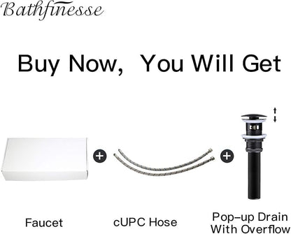 Black Bathroom Sink Faucet Waterfall Bath Faucets Single Handle | Single Hole Deck Mounted, Includes Matching Pop Up Drain and Supply Hose, Farmhouse Antique Commercial, Lead-free Brass