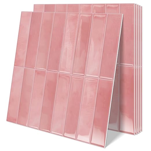 10 Sheets Upgraded Thicker Design Subway Tile Peel and Stick Backsplash | 12”×12”Self Adhesive Wall Tiles Stick on Back Splash for Kitchen,Bathroom,Camper(Pink)