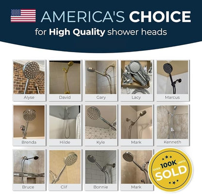 HammerHead Showers® Solid Metal LOW FLOW Handheld Shower Head with Hose and Brass Holder - POLISHED BRASS – Water Saving 1.75 GPM Detachable Shower Head - Adjustable Shower Wand Bracket & 6ft Hose