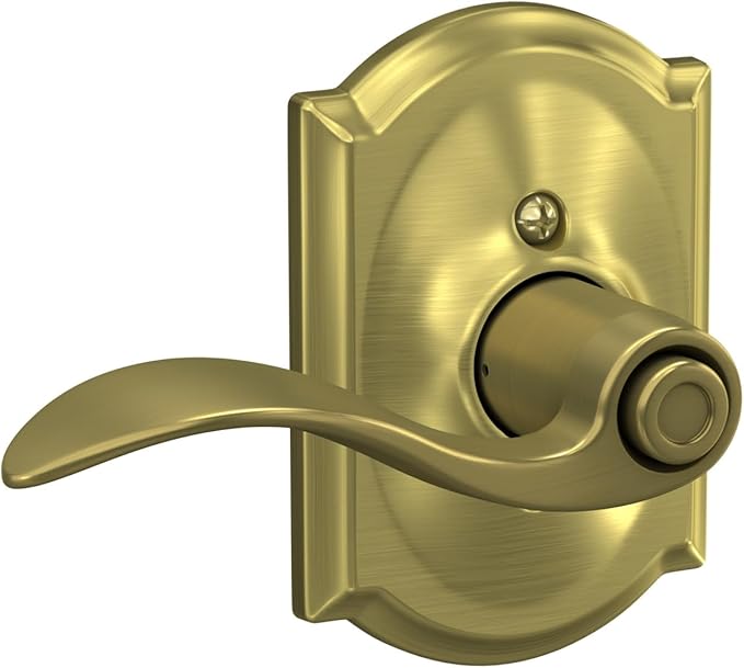 SCHLAGE Accent Lever with Camelot Trim Bed and Bath Lock in Satin Brass - F40 ACC 608 CAM
