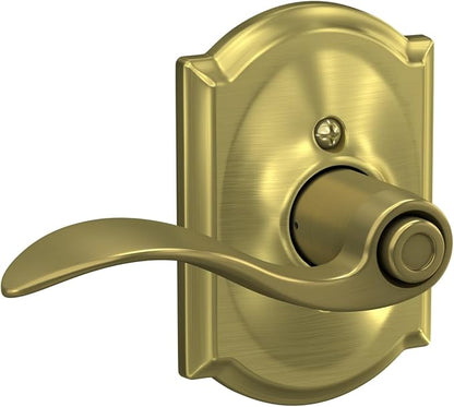 SCHLAGE Accent Lever with Camelot Trim Bed and Bath Lock in Satin Brass - F40 ACC 608 CAM