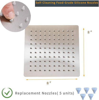 8 Inch Rainfall Shower Head, SUS304 Stainless Steel Brushed Nickel | Square Rain Bathroom Showerhead, High Flow, Large Stainless Steel, Ceiling Mounted, Wall Mounted, Waterfall Full Body
