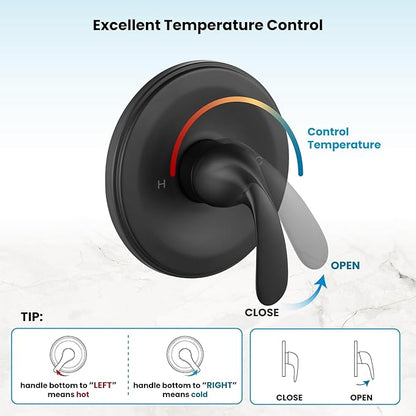 gotonovo Shower Valve and Trim Kit 2 in 1 Shower Head and Handle Set System Bathroom Shower Faucet Set 3 Modes Various Combinations High Pressure with Rough-in Valve Matte Black