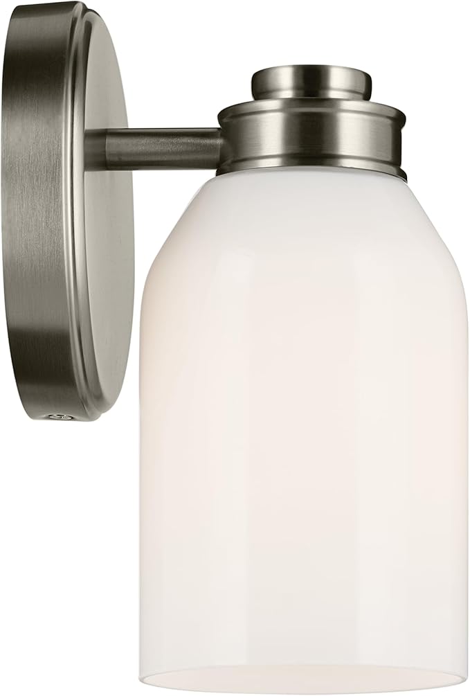 Kichler Shae 5" 1-Light Wall Sconce with White Opal Glass in Brushed Nickel, Modern, for Vanity, Fireplace, Buffet, Hallway, Vanity Mirror, (8.25" H x 5" W), 55200NI