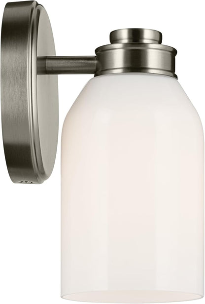 Kichler Shae 5" 1-Light Wall Sconce with White Opal Glass in Brushed Nickel, Modern, for Vanity, Fireplace, Buffet, Hallway, Vanity Mirror, (8.25" H x 5" W), 55200NI
