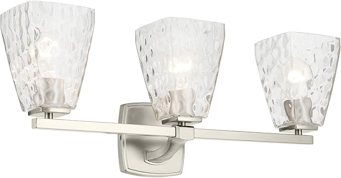 Kichler Marant 21.25" 3-Light Vanity Light with Clear Water Glass in Brushed Nickel, for Bathroom, Powder Room, Over a Mirror, (21.25" W x 9.5" H), 55216NIWTR