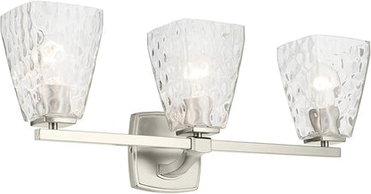 Kichler Marant 21.25" 3-Light Vanity Light with Clear Water Glass in Brushed Nickel, for Bathroom, Powder Room, Over a Mirror, (21.25" W x 9.5" H), 55216NIWTR