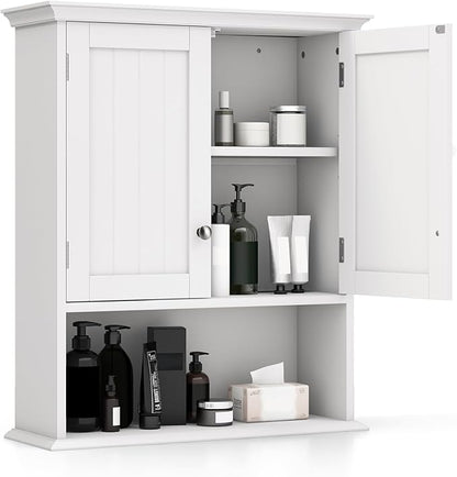 Giantex Bathroom Cabinet Wall Mount, Medicine Cabinet with Adjustable Shelf, Open Shelf, Over The Toilet Space Saver Storage Organizer for Laundry Room, Kitchen, Cupboard (White)