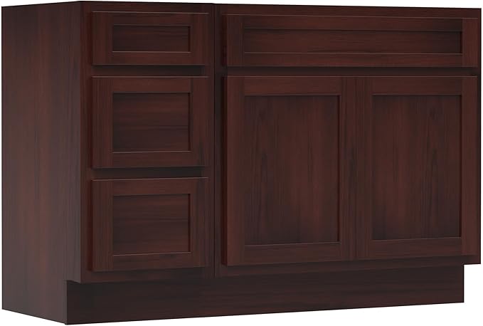 Vanity Art 45 inch Bathroom Vanity with Double Shutter Door, Wood Bathroom Vanity Cabinet with Soft Closing Shaker Drawer, Sturdy Floor Mounted Storage Cabinet Organizer for Bathroom, VA4030+VA4015-3