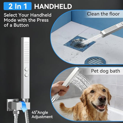 Shower System with 6 Body Jets, STARBATH 12 Inch Rainfall Shower and Handheld Spray, Wall Mounted Full Body Shower System Rough-in Mixer Pressure Balance Valve Shower Faucet Set Complete, Chrome