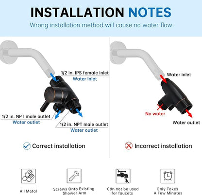 G-Promise Solid Metal 3-Way Shower Diverter Valve (Oil Rubbed Bronze) | Smooth Knob Switch, Spray Separately or Both, Anti-Leak, Easy to Install, Standard Connections, Universal Replacement Part
