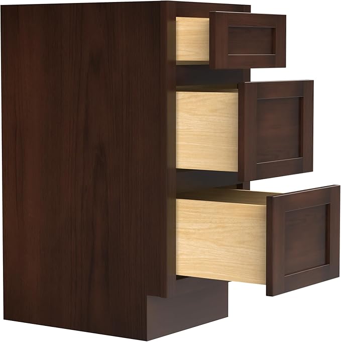 Vanity Art 15 Inch Bathroom Vanity Small Base Cabinet with 3 Soft Closing Shaker Drawers, Strudy Floor Mount Cabinets for Storage Shaving, Washroom Accessories, VA4015-3B