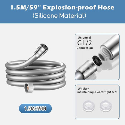 5+1 Mode High Pressure Replacement Silver RV Shower Head with Hose | On/Off Switch, Water Saving Motorhome Shower Head for RV/Campervan, Caravan
