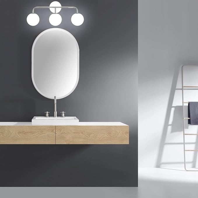 Chrome Vanity Lights, Mid Century Modern 3-Light Bathroom Lighting Fixture Over Mirror, Polished Wall Sconces With Frosted Milk Glass Shade