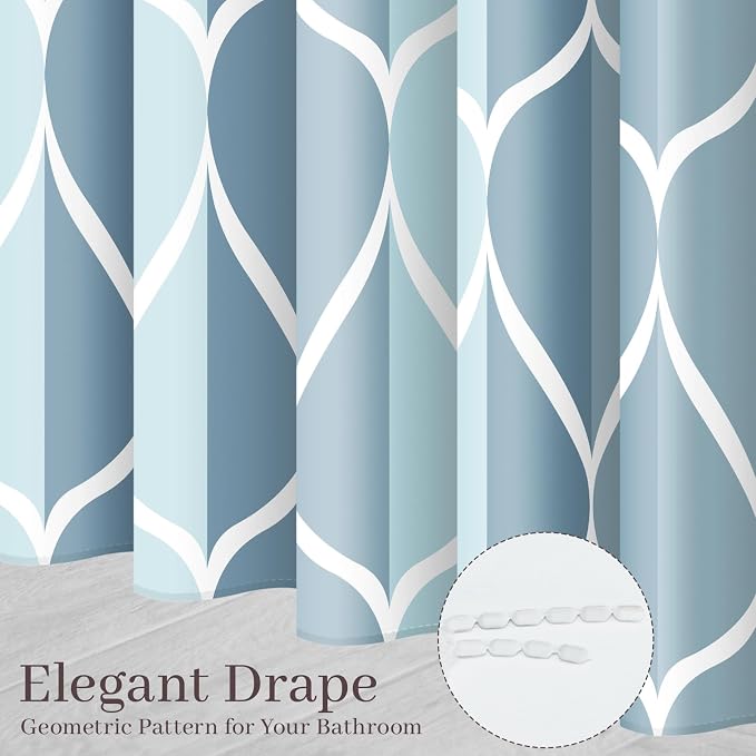 Gelbchu Geometric Shower Curtain for Bathroom, Light Blue, 72x72 Inch | with Hooks, Premium Polyester, Quick Dry, Water Repellent, Machine Washable, Rustproof Grommets, Modern Minimalist
