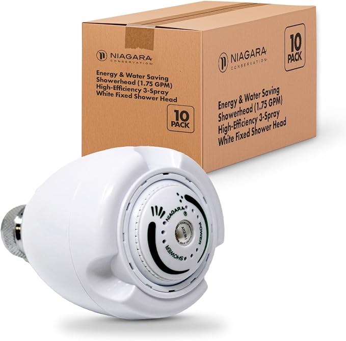 Earth Showerhead - Niagara Conservation | Energy & Water Saving Showerhead (1.75 GPM) High-Efficiency 3-Spray White Fixed Shower Head (N2917) |10-Pack