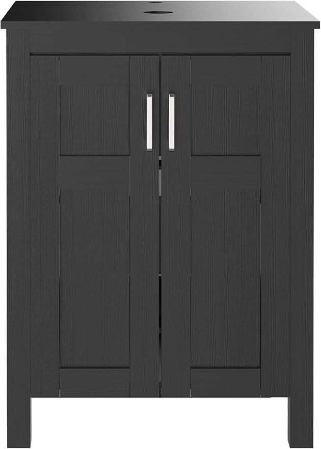 YOURLITE Bathroom Vanity, 24" Modern White Bathroom Cabinet (Black)