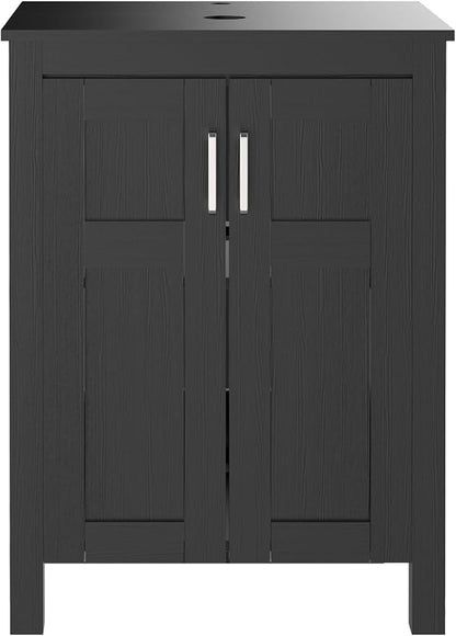YOURLITE Bathroom Vanity, 24" Modern White Bathroom Cabinet (Black)