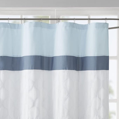 510 DESIGN Shawnee Shower Curtain, Geometric Textured Embroidery Design with Built-in Liner, Modern Mid-Century Bathroom Decor, Machine Washable, Fabric Privacy Screen, 72x72, Blue