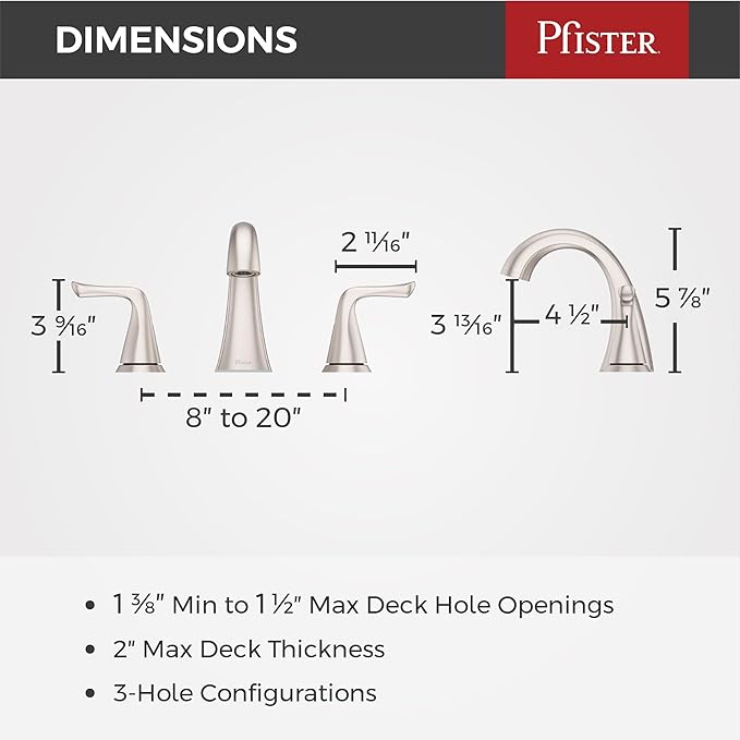 Pfister Willa Bathroom Sink Faucet, 8-Inch Widespread, 2-Handle, 3-Hole, NSF Certified, Spot Defense Brushed Nickel Finish, LF049MALGS
