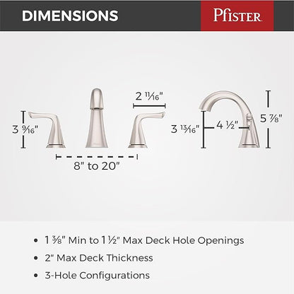 Pfister Willa Bathroom Sink Faucet, 8-Inch Widespread, 2-Handle, 3-Hole, NSF Certified, Spot Defense Brushed Nickel Finish, LF049MALGS
