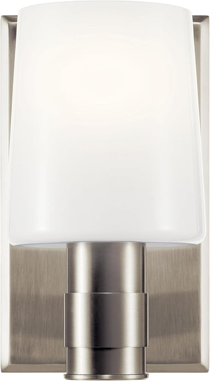Kichler Adani 1-Light Wall Sconce, Modern Light with Opal Glass in Brushed Nickel, for Bathroom, Powder Room, Kitchen, Bedroom, or Hallway (8.5" x 5"), 55174NI