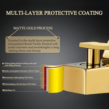 becola Single Hole Bathroom Sink Faucet, Single Handle Hot and Cold Water Mixer Tap, Lavatory Vanity Sink Faucet Including Two US Standard 3/8" Hoses-(Gold)