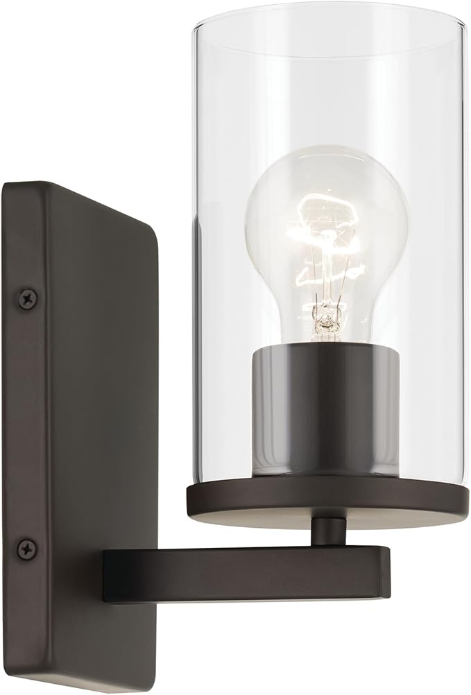 Crosby 4.5" 1-Light Wall Sconce with Clear Glass in Olde Bronze, for Bathroom, Powder Room, Hallway, Kitchen, Bedroom, Fireplace, (4.5" x 9.25"), 45495OZCLR