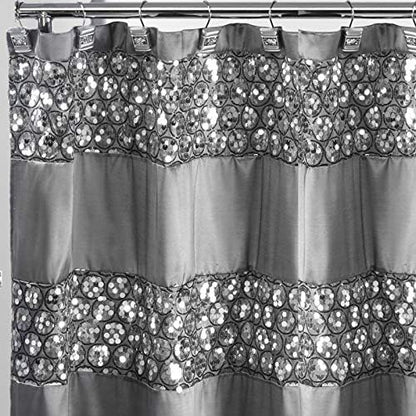 Zahari Home Sinatra Bathroom Shower Curtain Glamorous Bling Fabric Shower Curtain, 72"x70", Silver