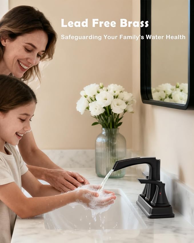 Fapully Bathroom Faucet, Waterfall Bathroom Sink Faucet Widespread, Oil Rubbed Bronze 4 Inch Centerset Faucet for Bathroom Sink with Pop-up Drain