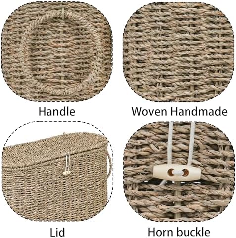 efluky Toilet Paper Storage Basket, Seagrass Slim Toilet Paper Holder with Lid- Holds Up to 9 Mega Rolls, Home Bathroom Decor Organizer