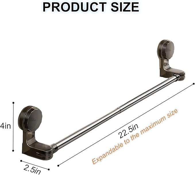 1 Pcs No-Drill Extendable Suction Towel Rod 11.8-23.6 Inch, Stainless Steel Removable Wall Mount Holder for Bathroom Kitchen Shower Towels Clothes