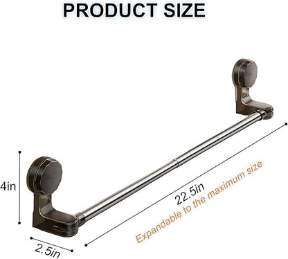 1 Pcs No-Drill Extendable Suction Towel Rod 11.8-23.6 Inch, Stainless Steel Removable Wall Mount Holder for Bathroom Kitchen Shower Towels Clothes
