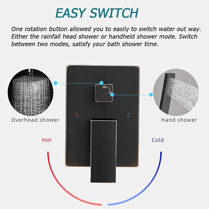12 Inch Ceiling Mount Oil Rubbed Bronze Shower System Bathroom Luxury Rain Mixer Shower Combo Set Ceiling Rainfall Shower Head System (Contain Shower Faucet Rough-in Valve Body and Trim Kit)