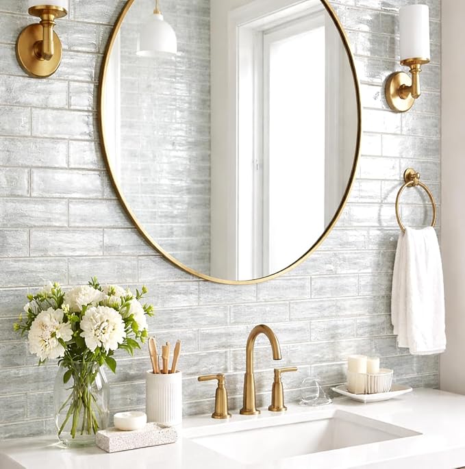 Silver White Glass Tile 3x6 for Kitchen Backsplash Accent Wall Bathroom Subway Tile Real Silk Glass Tiles (Pack of 20)