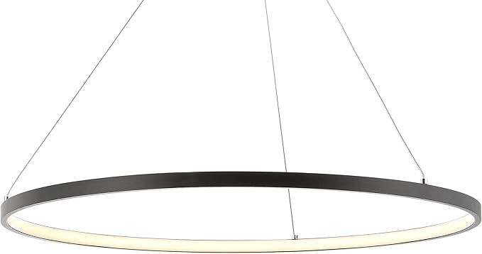 JONATHAN Y 23.75" Matte Black Modern Integrated LED Pendant Light, Dimmable Round Hoop Chandelier for Kitchen Island, Dining Room, Adjustable Height Metal Hanging Light (JYL7203A)