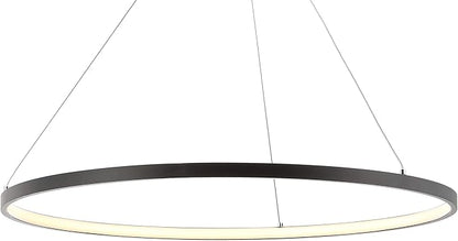 JONATHAN Y 23.75" Matte Black Modern Integrated LED Pendant Light, Dimmable Round Hoop Chandelier for Kitchen Island, Dining Room, Adjustable Height Metal Hanging Light (JYL7203A)