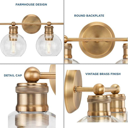 Hansford Collection 4-Light Clear Glass Farmhouse Bath Vanity Light Vintage Brass