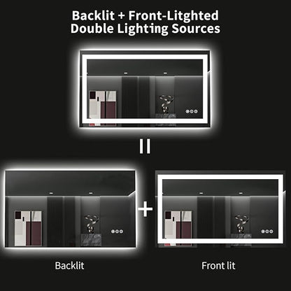 LOAAO 48"X28" LED Bathroom Mirror with Lights, UL Listed | Anti-Fog, Dimmable, 3 Color Temperature, Backlit + Front Lit, Memory Function, Tempered Glass