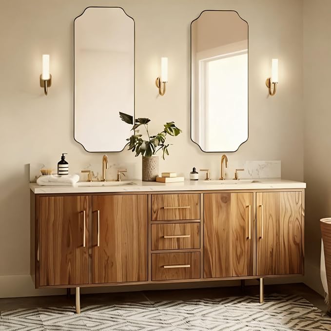 18" x 48" Full Length Wall Mirror, Large Brushed Gold Bathroom Mirror for Wall, Scalloped Corner Rectangle Body Mirror for Floor and Leaning