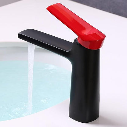 Bathroom Water Faucet Single Handle Faucet for Bathroom Sink 1 Hole Hot and Cold Black+Red