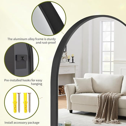 BEAUTYPEAK 31"x32" Arch Bathroom Wall Mirror, Black | Wall Mounted Vanity Metal Frame Mirror for Bedroom, Entryway, Living Room, Fireplace