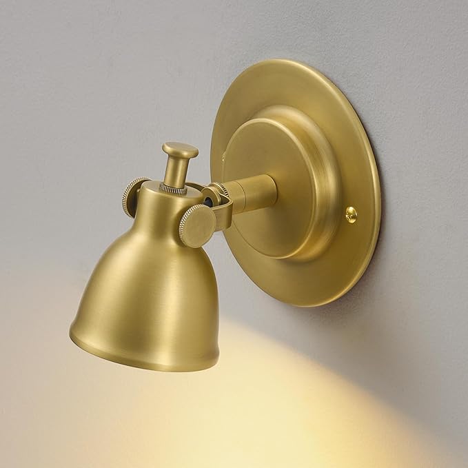 Gold Small Wall Sconce Hardwired Single - Vintage Brass Mini Bell Light | Adjustable Art Deco Fixture with Dimmable Bulb, for Bedside Reading Bedroom Hallway Kitchen Bathroom Vanity Picture Light
