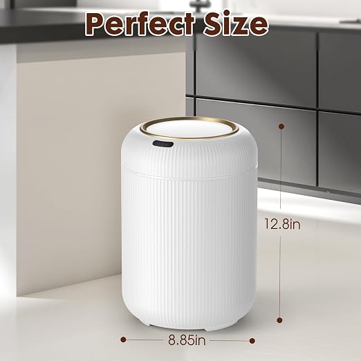 Procade Motion Sensor Trash Can with Lid,Small Automatic Trashcan Bathroom | 3 Gallon Touchless Sensor Trash Bin,White and Gold Garbage Can,Electric Round Plastic Waste Basket for Bedroom,Office,Dorm,RV